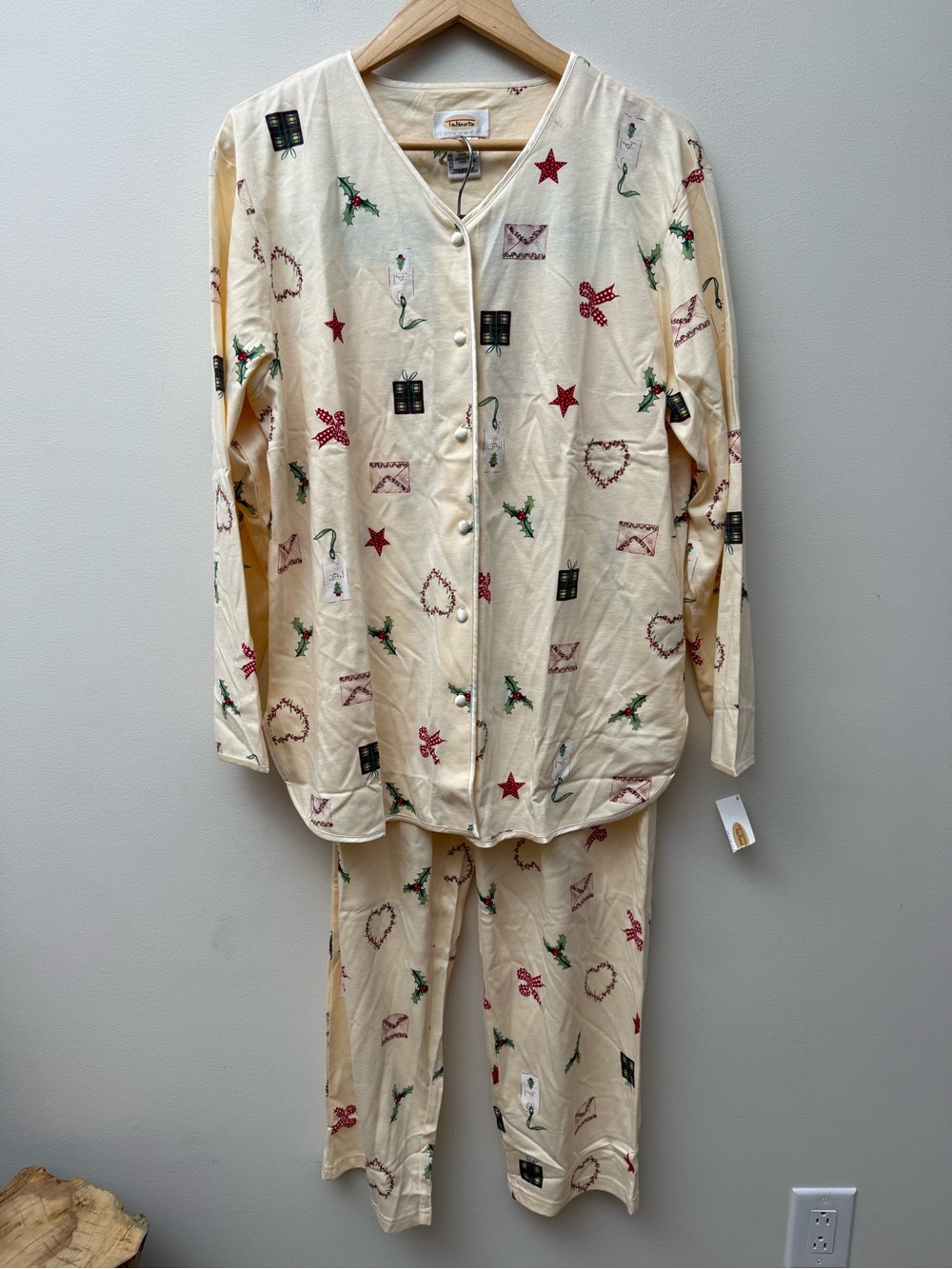 Talbots Cream Holiday Motif Button-Front Pajama Set